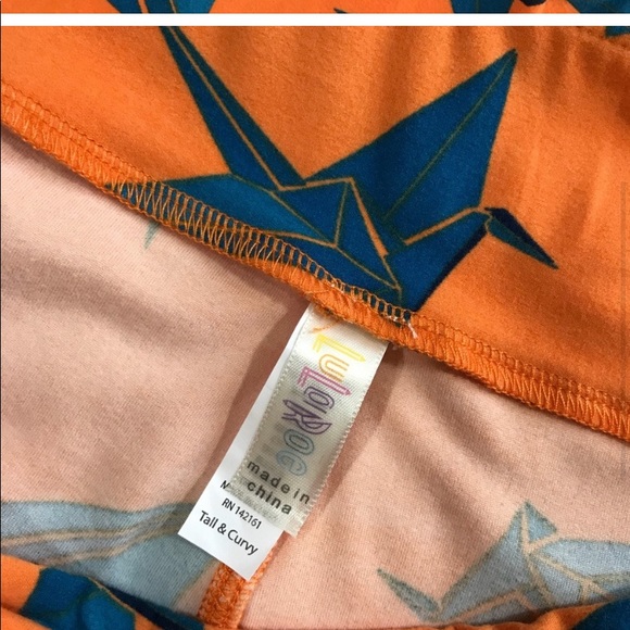 LULAROE Paper Airplanes Rare Unicorn Leggings T&C.Tall and curvy Orange and Blue - Picture 4 of 7